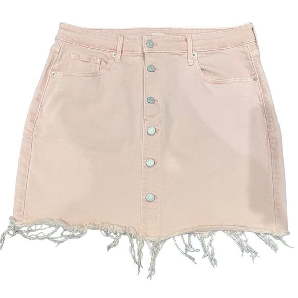 Old Navy jean mini skirt button up raw hem pink blush size 12 - Picture 2 of 12